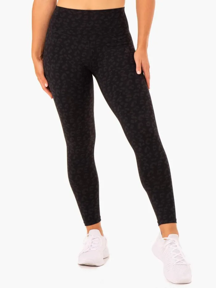 Leggings Womens Ryderwear Hybrid Full Length Leggings Black Leopard