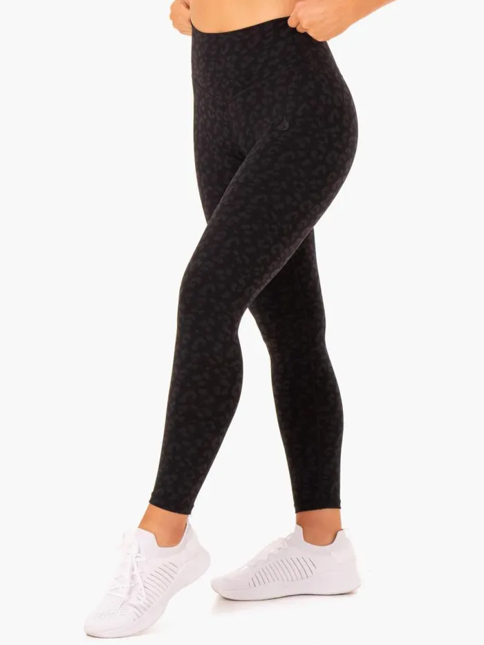 Leggings Womens Ryderwear Hybrid Full Length Leggings Black Leopard