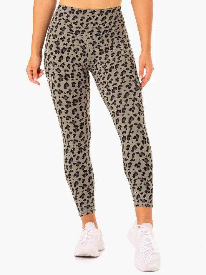 Leggings Womens Ryderwear Hybrid Full Length Leggings Khaki Leopard