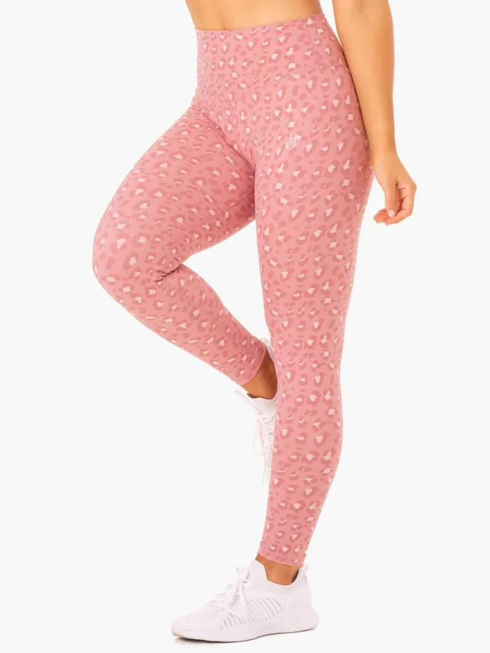 Leggings Womens Ryderwear Hybrid Full Length Leggings Pink Leopard
