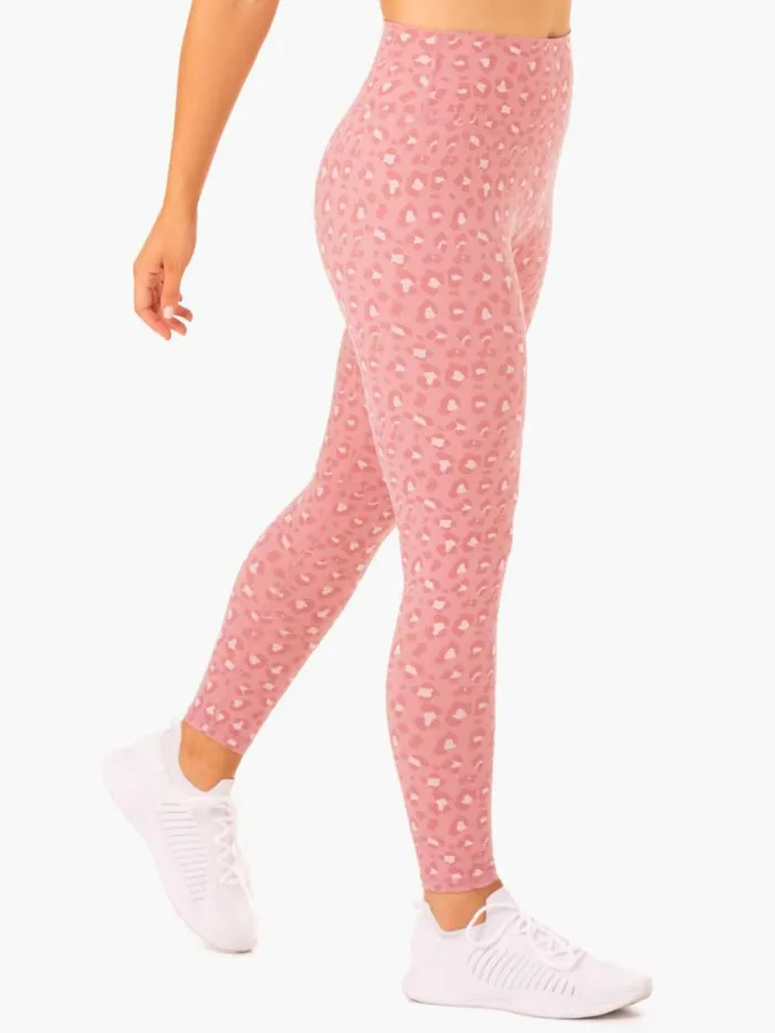 Leggings Womens Ryderwear Hybrid Full Length Leggings Pink Leopard