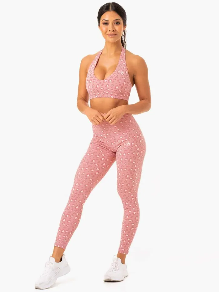 Leggings Womens Ryderwear Hybrid Full Length Leggings Pink Leopard