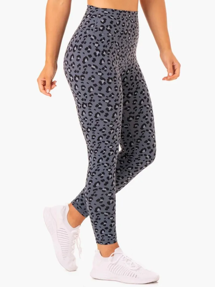 Leggings Womens Ryderwear Hybrid Full Length Leggings Steel Blue Leopard