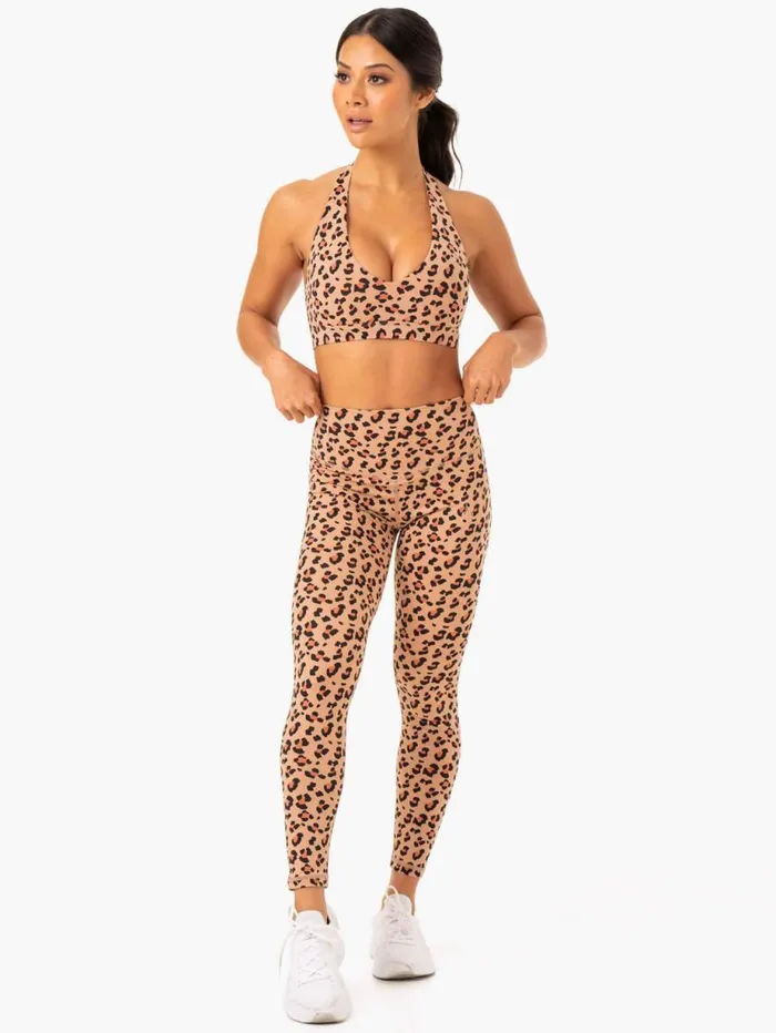 Leggings Womens Ryderwear Hybrid Full Length Leggings Tan Leopard