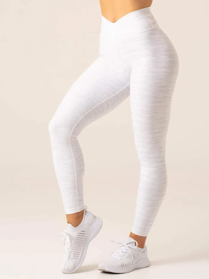 Leggings Womens Ryderwear Momentum Cross Over Scrunch Leggings Snow Grey Marl