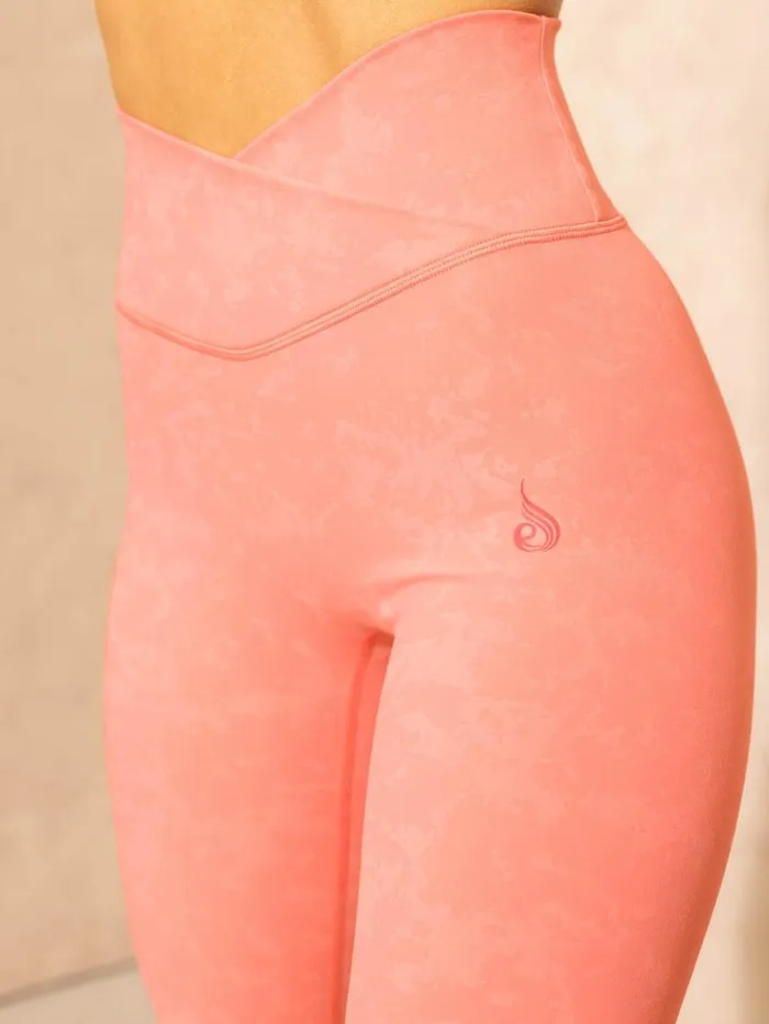 Leggings Womens Ryderwear NKD Stonewash Crossover Scrunch Leggings Coral Stonewash