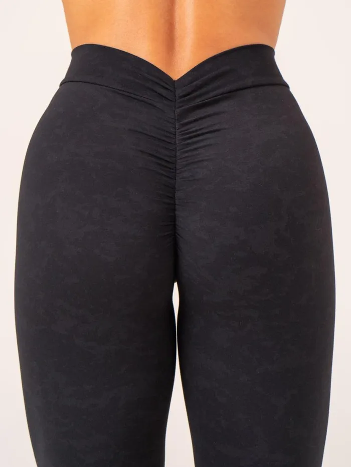 Leggings Womens Ryderwear NKD Stonewash V Scrunch Leggings Black Stonewash