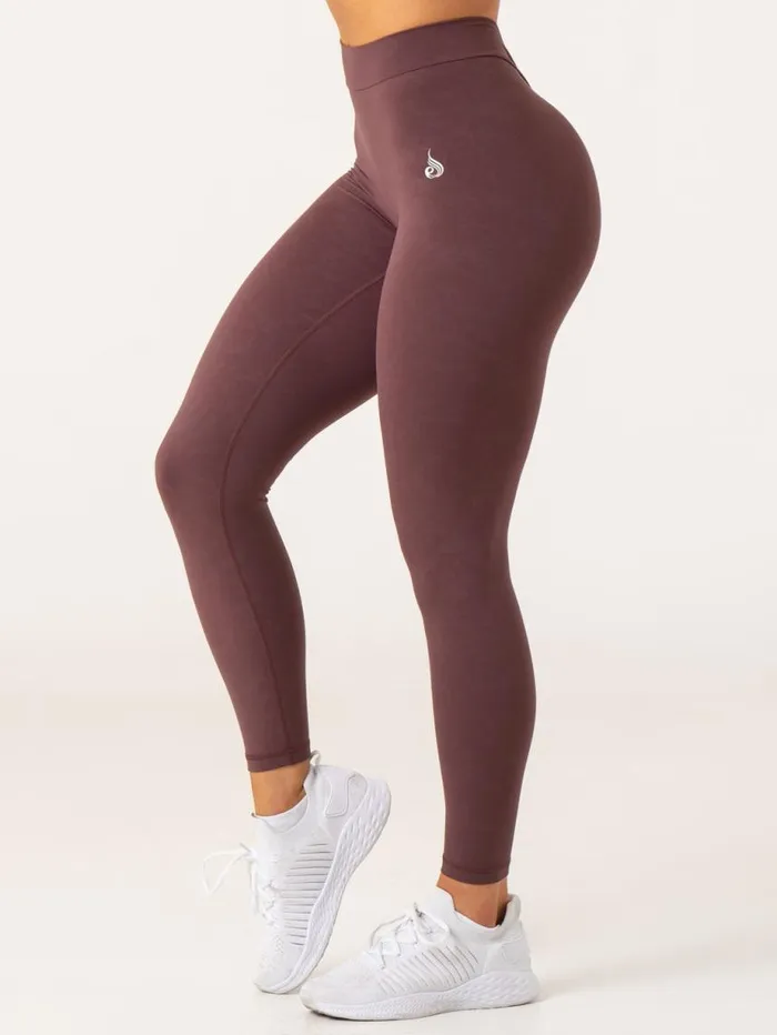 Leggings Womens Ryderwear NKD Stonewash V Scrunch Leggings Chocolate Stonewash