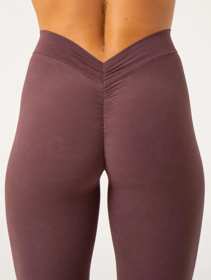 Leggings Womens Ryderwear NKD Stonewash V Scrunch Leggings Chocolate Stonewash
