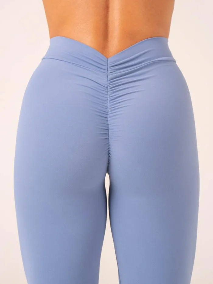 Leggings Womens Ryderwear NKD V Scrunch Leggings Stonewash Blue