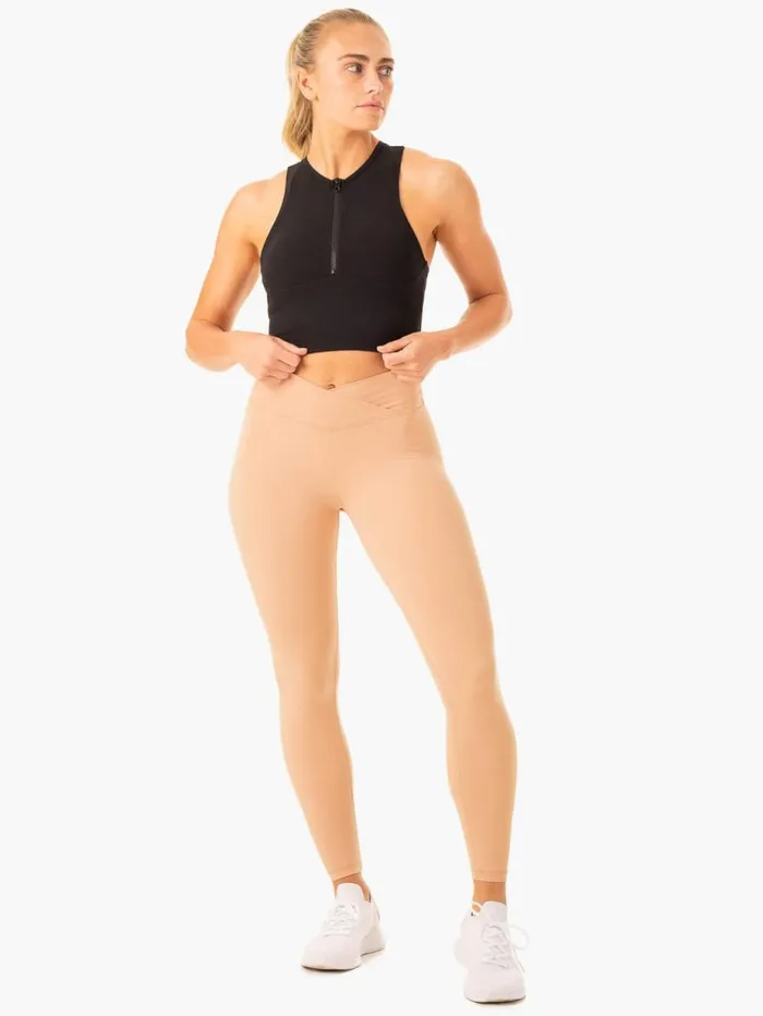 Leggings Womens Ryderwear Serene Cross Over Scrunch Leggings Tan