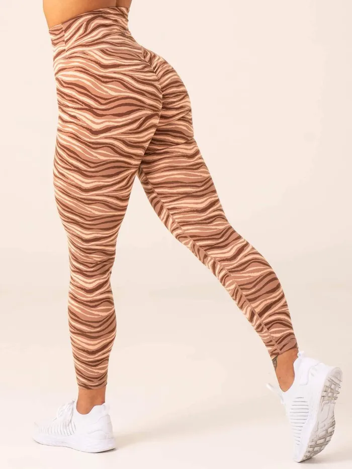 Leggings Womens Ryderwear Unstoppable High Waisted Scrunch Leggings Mocha Zebra