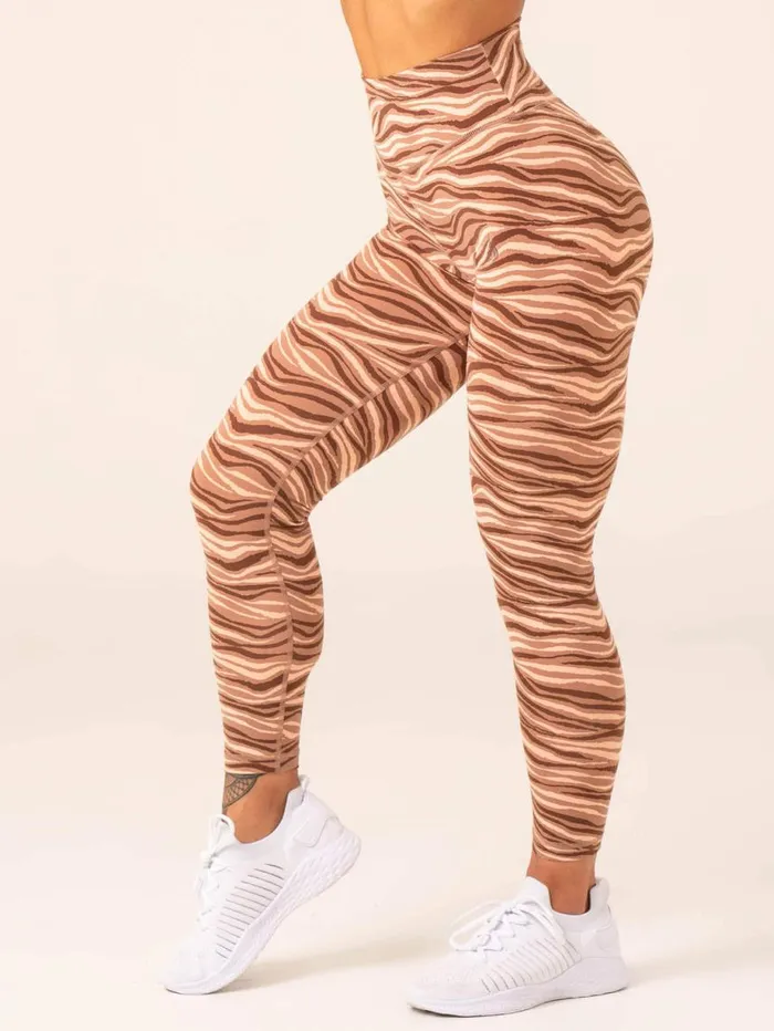 Leggings Womens Ryderwear Unstoppable High Waisted Scrunch Leggings Mocha Zebra
