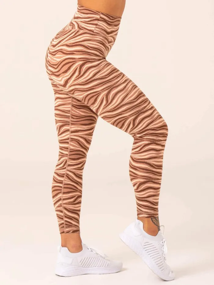 Leggings Womens Ryderwear Unstoppable High Waisted Scrunch Leggings Mocha Zebra