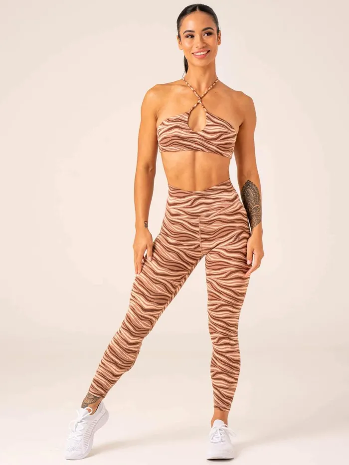 Leggings Womens Ryderwear Unstoppable High Waisted Scrunch Leggings Mocha Zebra