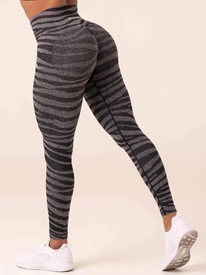 Leggings Womens Ryderwear Zebra Seamless Leggings Grey Marl Black Zebra