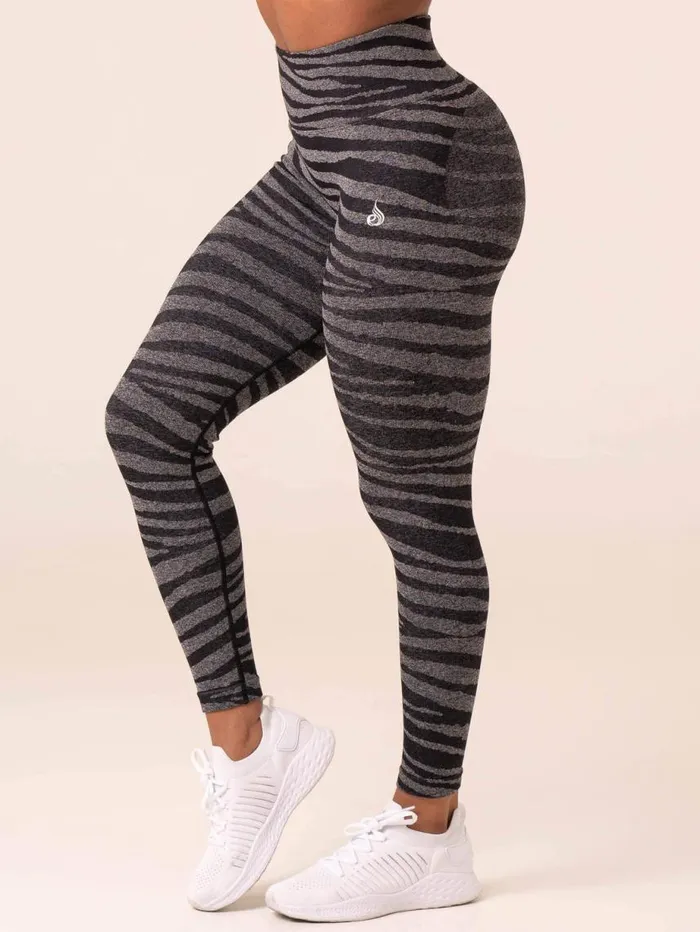 Leggings Womens Ryderwear Zebra Seamless Leggings Grey Marl Black Zebra
