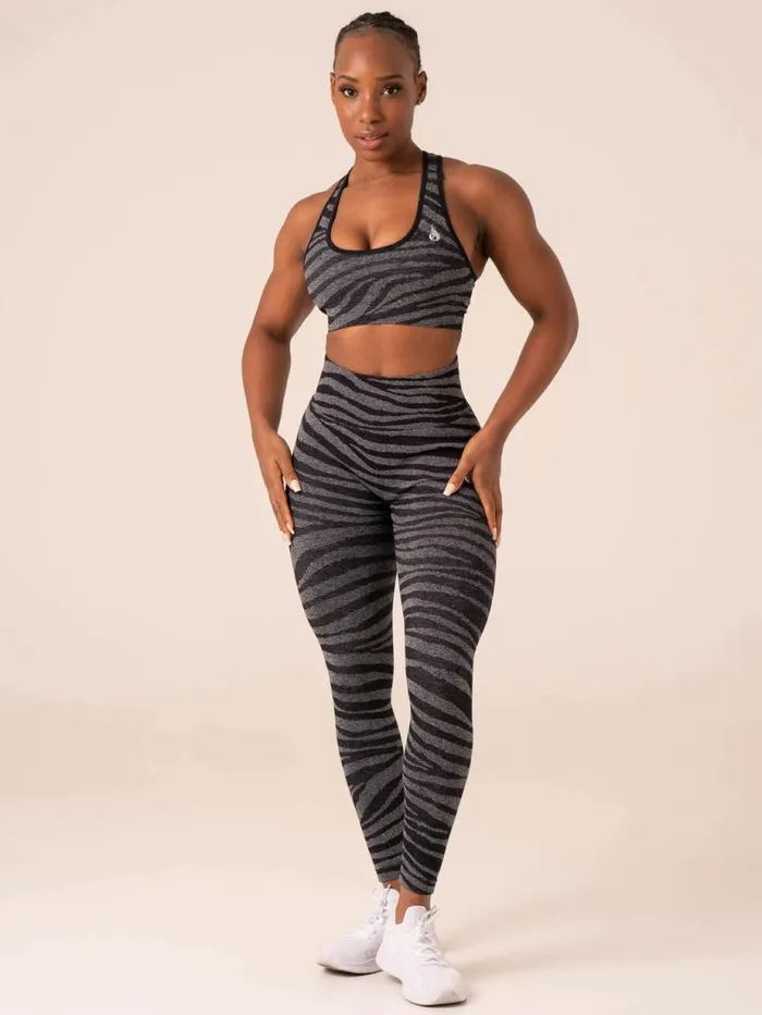 Leggings Womens Ryderwear Zebra Seamless Leggings Grey Marl Black Zebra