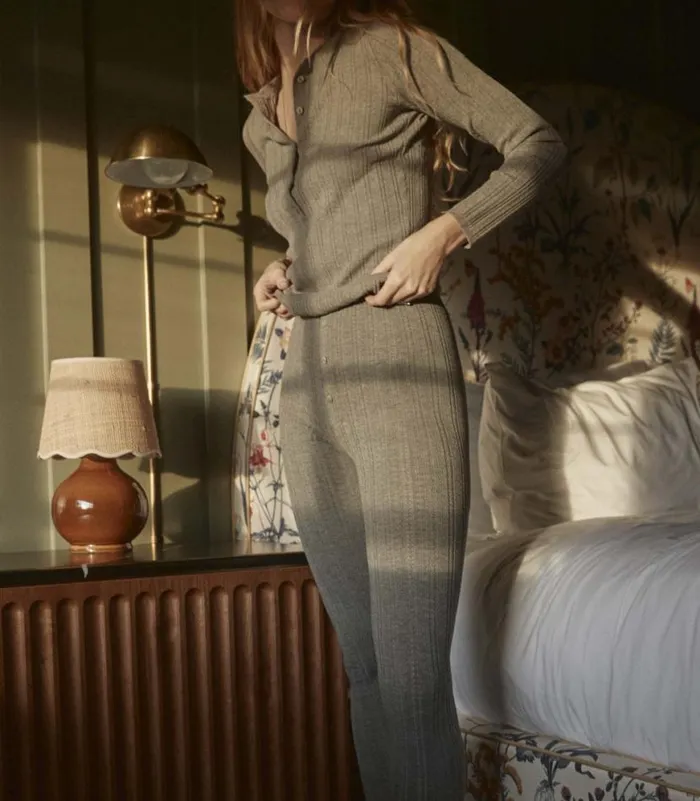 LETO KNIT PANT Heathered Grey Shop DEN Knitwear