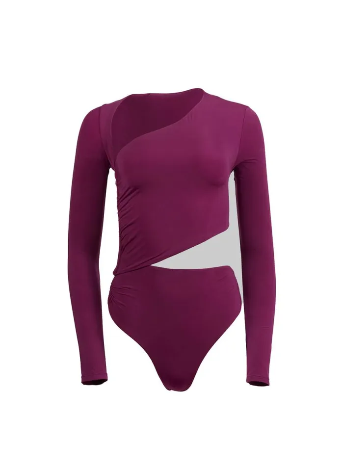 Long Sleeve Clothing Fleur Du Mal Asymmetric Wrap Bodysuit Malbec