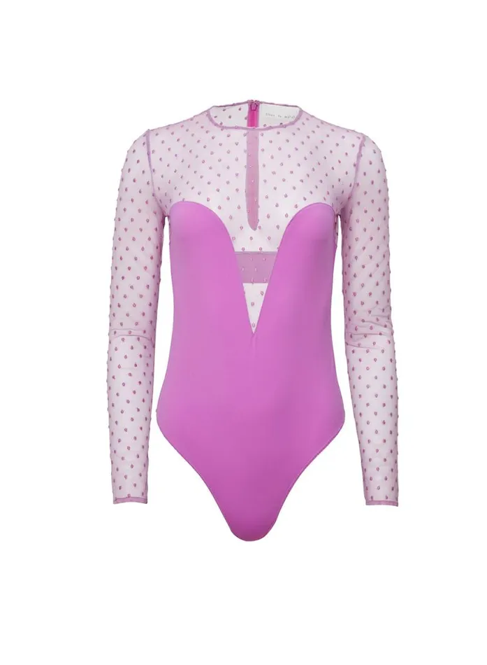 Long Sleeve Clothing Fleur Du Mal Dotty Jersey Plunge Bodysuit Pink Iris