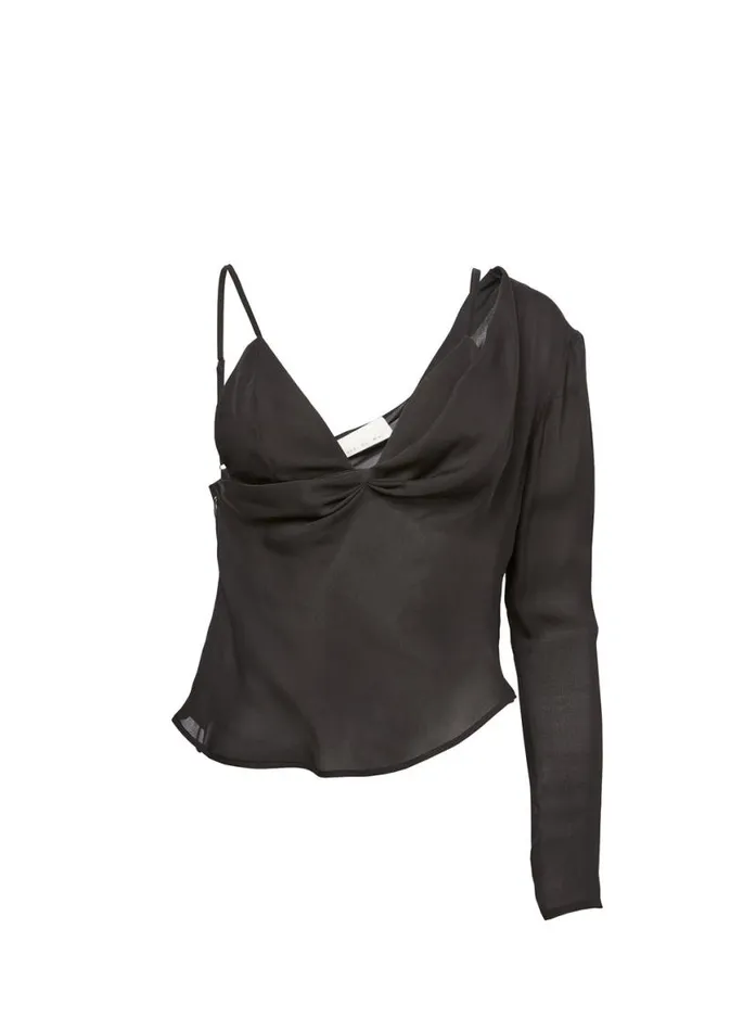 Long Sleeve Clothing Fleur Du Mal Georgette Triangle Top Black