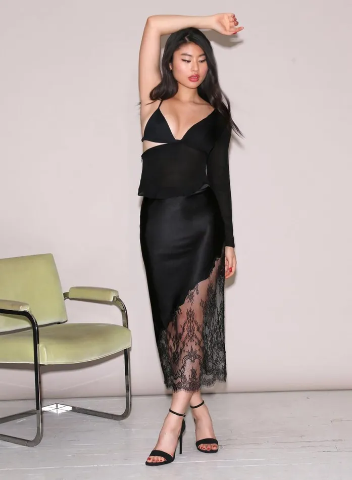 Long Sleeve Clothing Fleur Du Mal Georgette Triangle Top Black