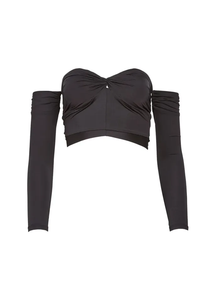 Long Sleeve Clothing Fleur Du Mal Jersey Draped Crop Top Black