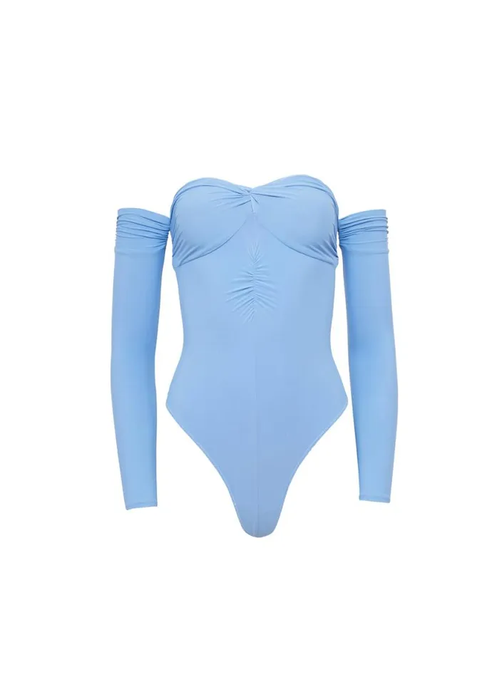 Long Sleeve Clothing Fleur Du Mal Jersey Ruched Bodysuit Astrid Blue