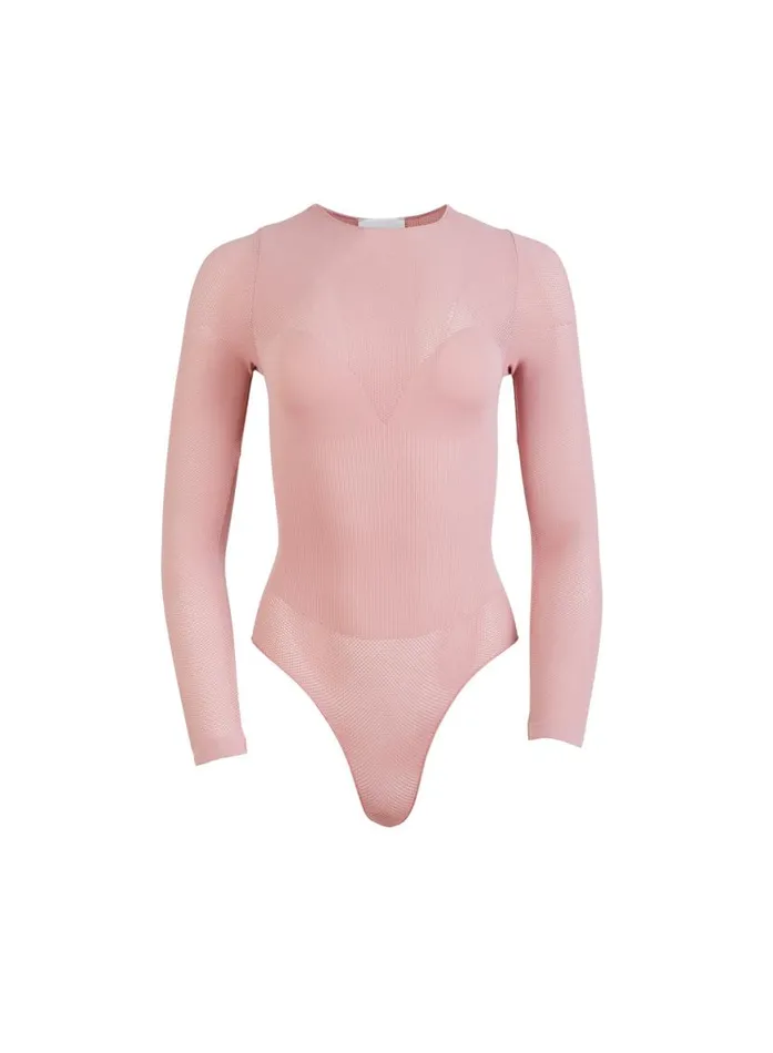 Long Sleeve Clothing Fleur Du Mal Le Body Long Sleeve Control Bodysuit Rose Pink