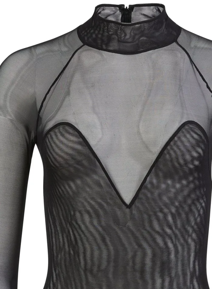 Long Sleeve Clothing Fleur Du Mal Mesh Long Sleeve Bodysuit Recycled Mesh Bodysuit Black