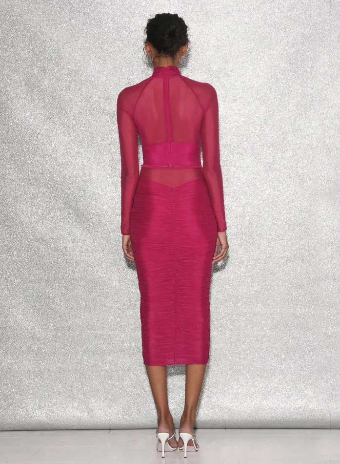 Long Sleeve Clothing Fleur Du Mal Mesh Mock Neck Top Magenta