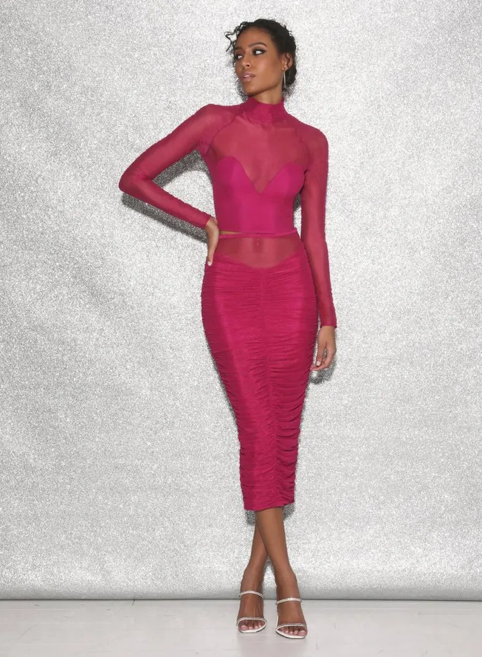 Long Sleeve Clothing Fleur Du Mal Mesh Mock Neck Top Magenta
