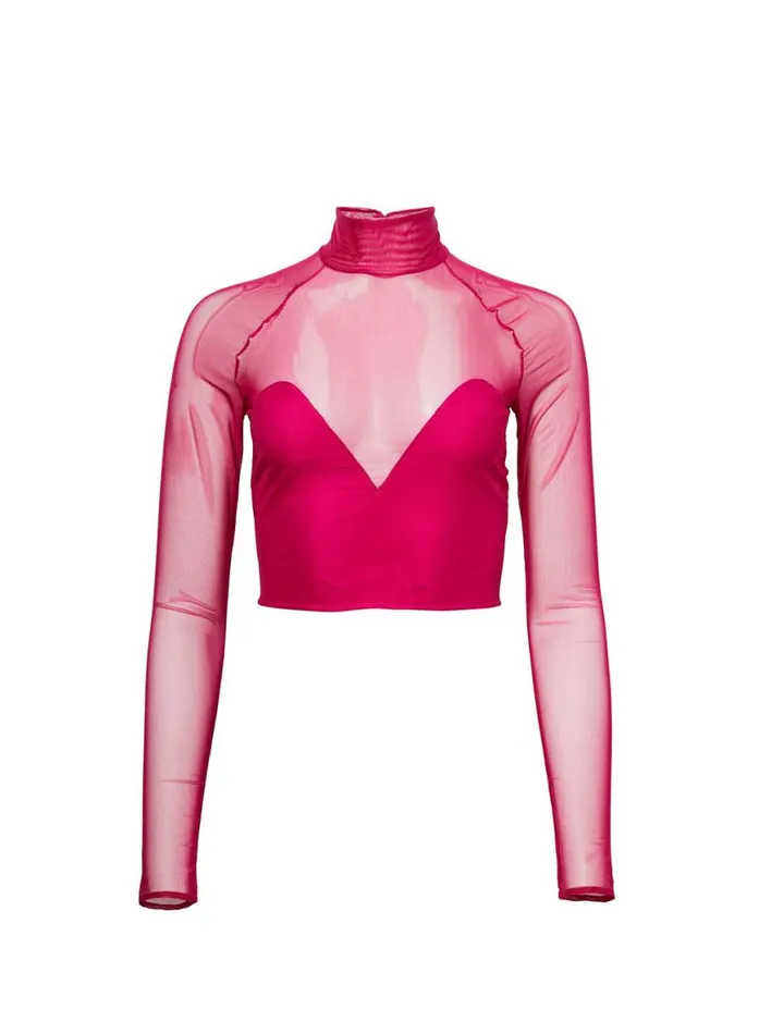 Long Sleeve Clothing Fleur Du Mal Mesh Mock Neck Top Magenta