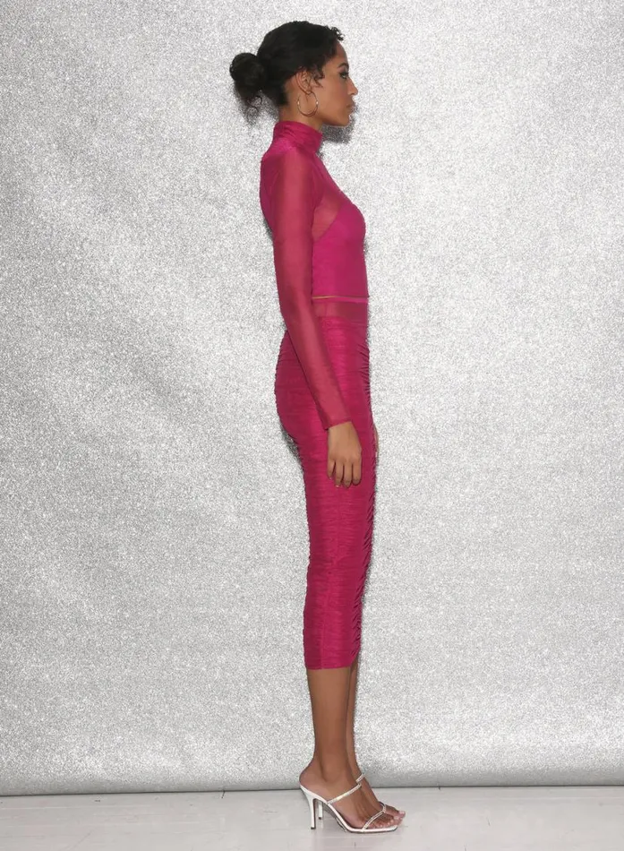 Long Sleeve Clothing Fleur Du Mal Mesh Mock Neck Top Magenta