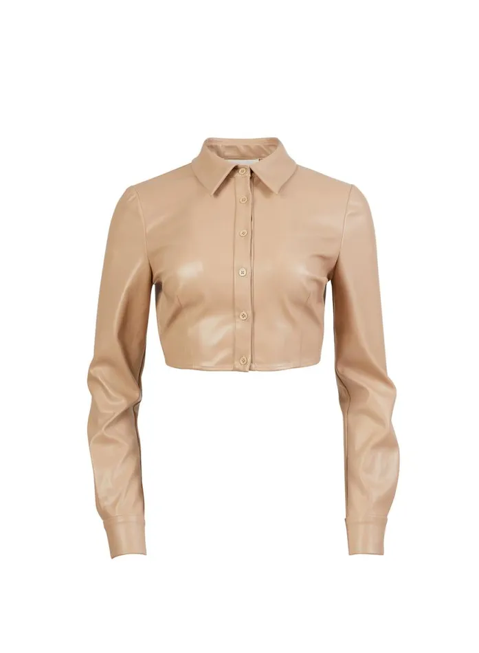Long Sleeve Clothing Fleur Du Mal Vegan Leather Cropped Button Down Desert