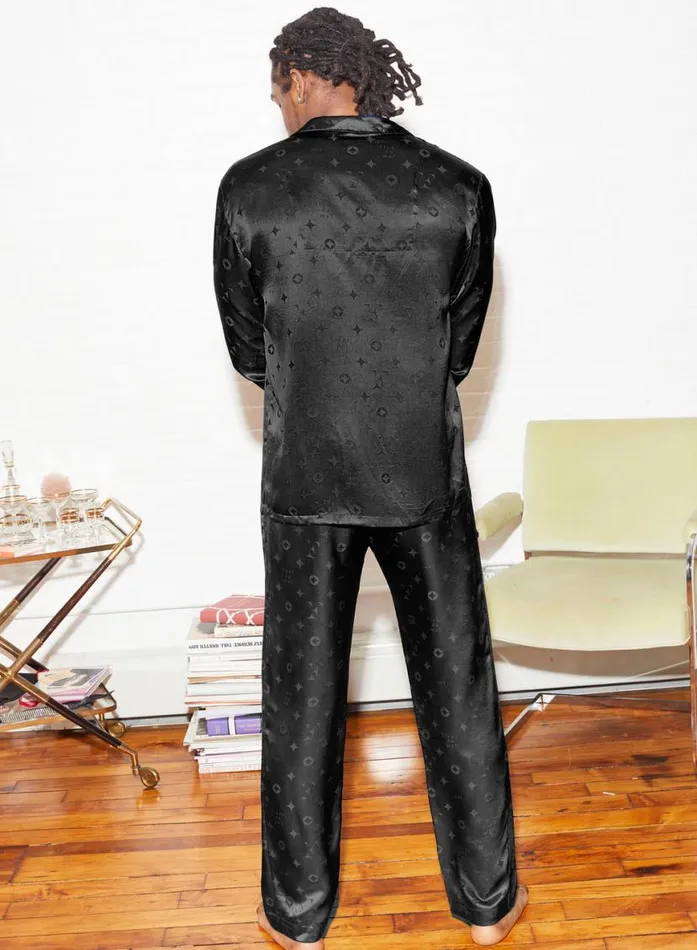 Long Sleeve LingerieClothing Fleur Du Mal Men039s Silk Jacquard PJ Top Black