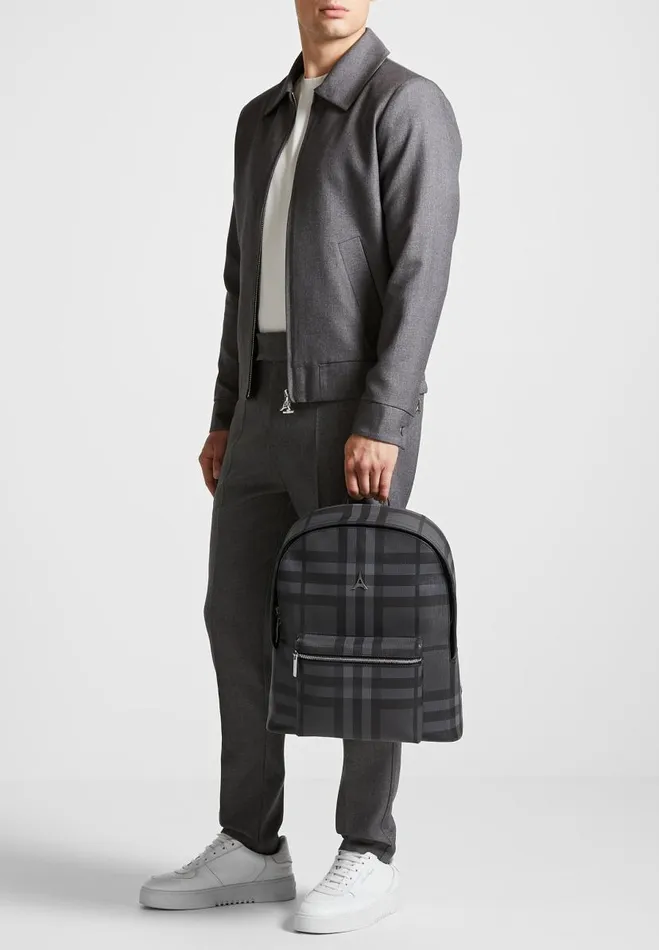Manire De Voir Bags Manire De Voir Man Vegan Leather Check Backpack 8211 Grey