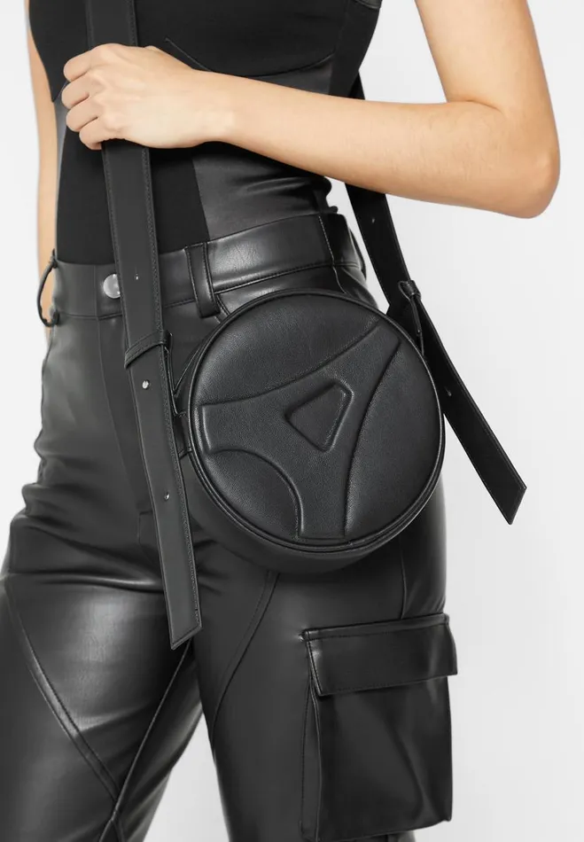 Manire De Voir Bags Manire De Voir Woman Vegan Leather Embossed Eiffel Round Bag 8211 Black