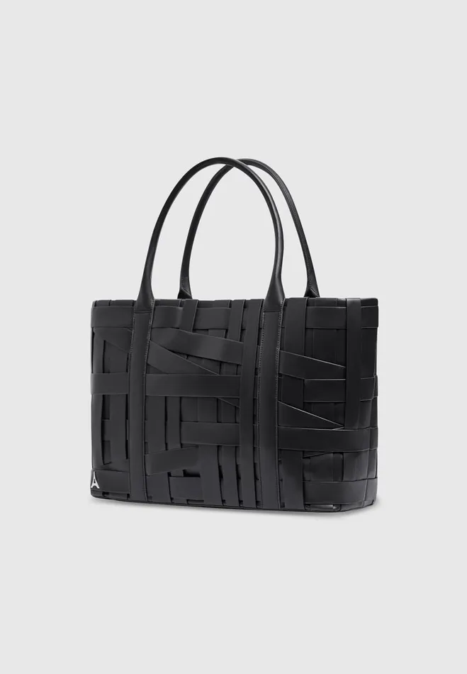 Manire De Voir Bags Manire De Voir Woman Vegan Leather Woven Tote Bag 8211 Black