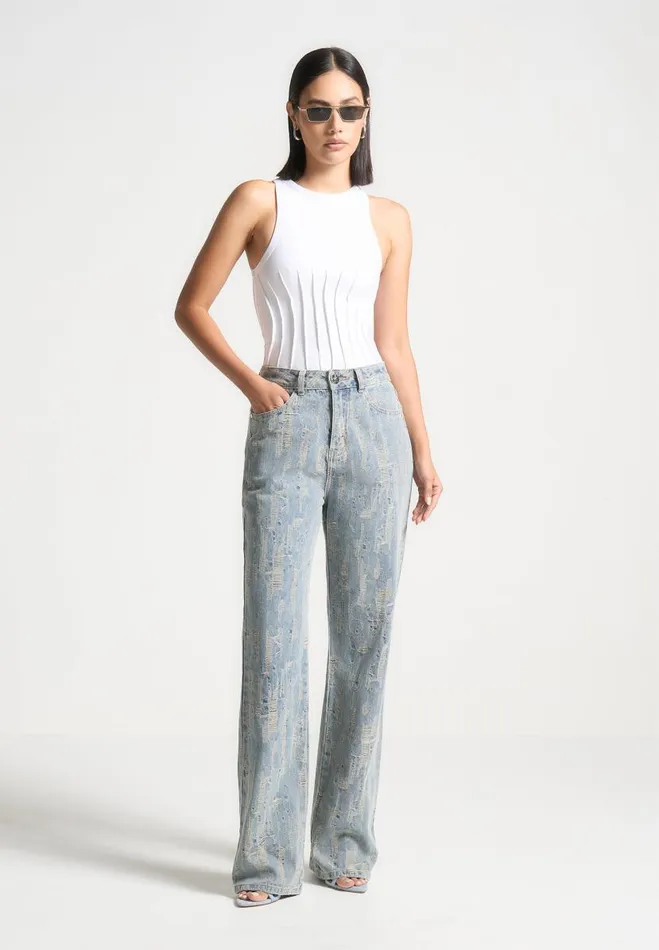 Manire De Voir Bodysuits Manire De Voir Woman Contour Pleated Racer Bodysuit 8211 White