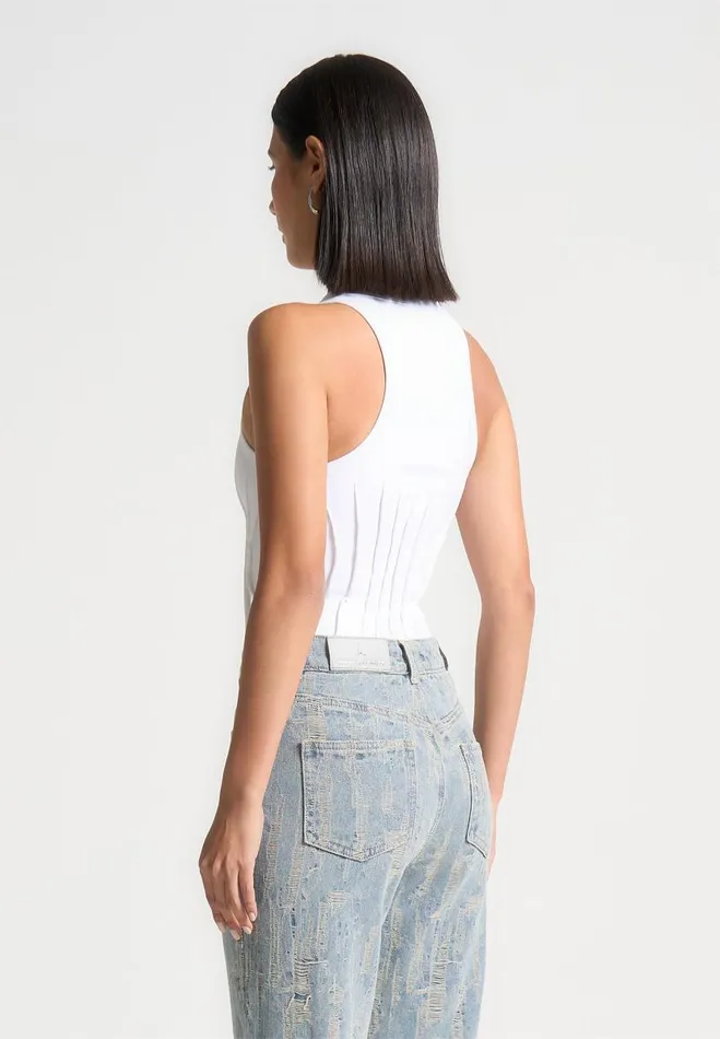 Manire De Voir Bodysuits Manire De Voir Woman Contour Pleated Racer Bodysuit 8211 White