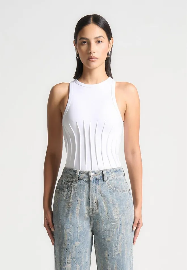 Manire De Voir Bodysuits Manire De Voir Woman Contour Pleated Racer Bodysuit 8211 White