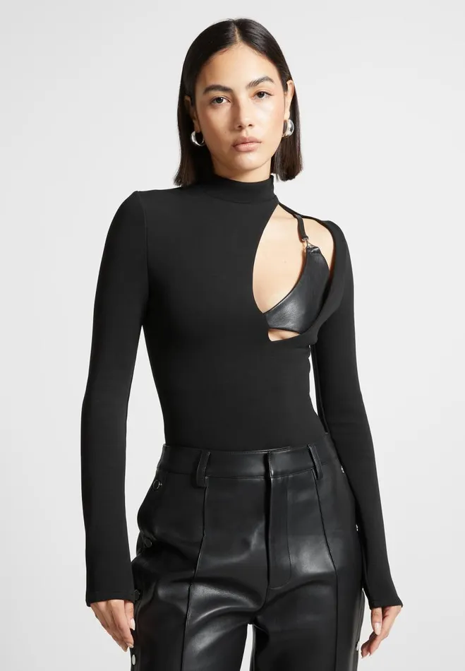Manire De Voir Bodysuits Manire De Voir Woman Cut Out Bralette Detail Bodysuit 8211 Black