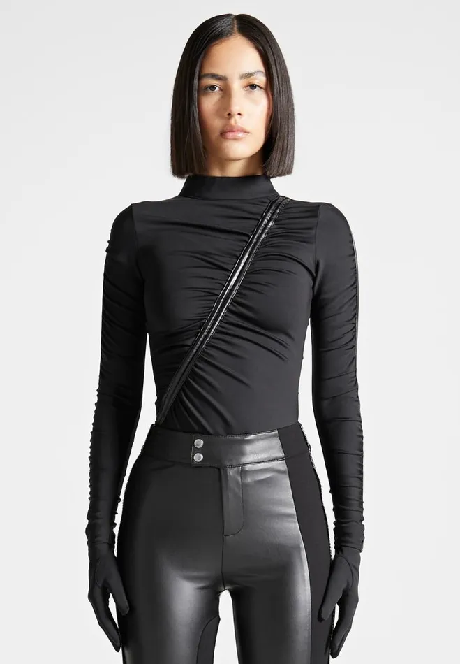 Manire De Voir Bodysuits Manire De Voir Woman Glove Bodysuit With Ruching 8211 Black Manire De Voir Bodysuits Manire De Voir Woman Glove Bodysuit With Ruching 8211 Black