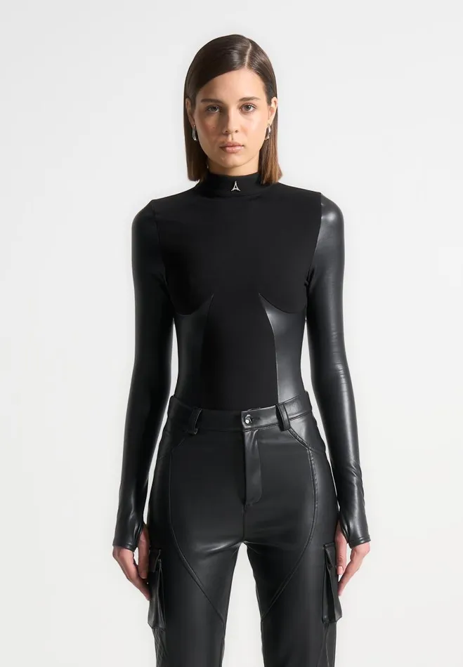 Manire De Voir Bodysuits Manire De Voir Woman High Neck Long Sleeve Bodysuit 8211 Black Manire De Voir Bodysuits Manire De Voir Woman High Neck Long Sleeve Bodysuit 8211 Black