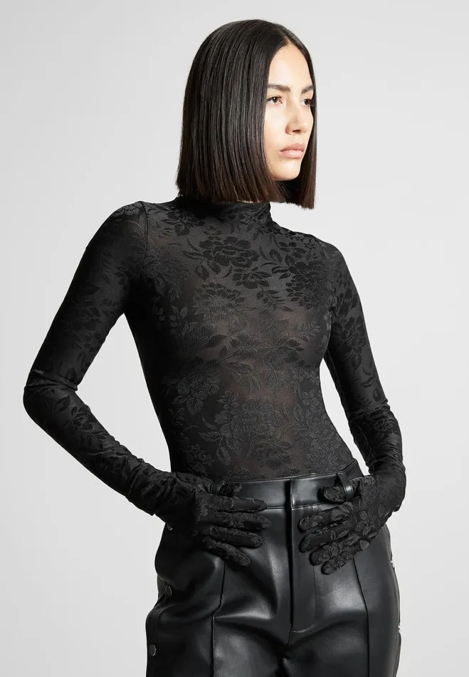 Manire De Voir Bodysuits Manire De Voir Woman Jacquard Bodysuit With Gloves 8211 Black Manire De Voir Bodysuits Manire De Voir Woman Jacquard Bodysuit With Gloves 8211 Black