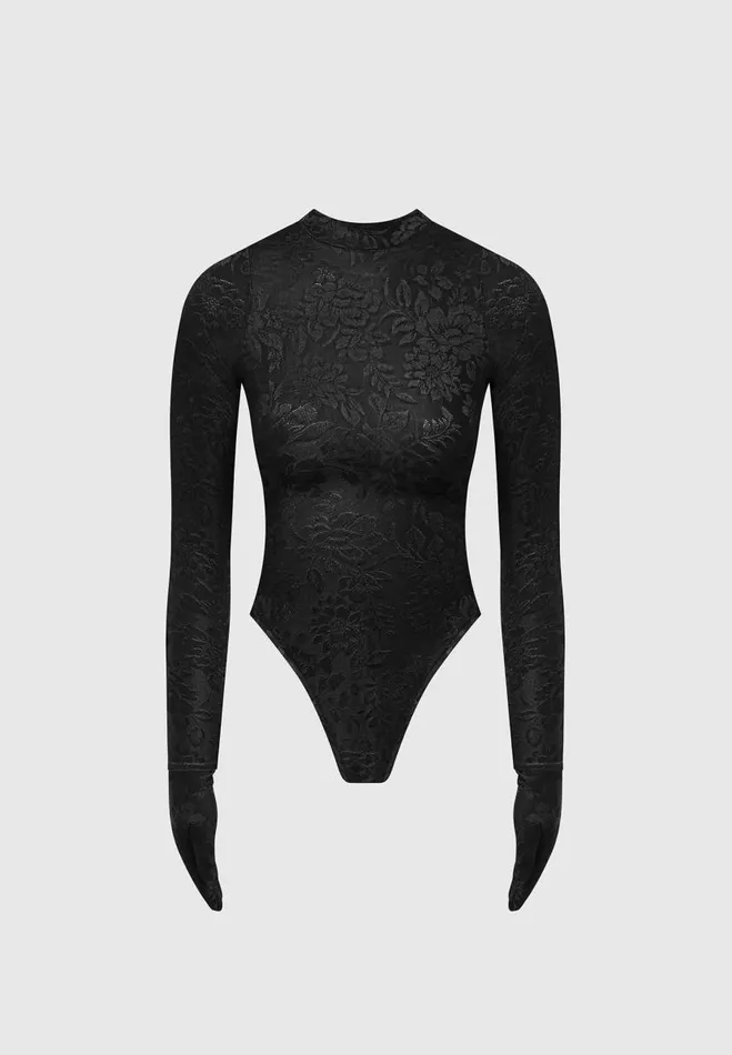 Manire De Voir Bodysuits Manire De Voir Woman Jacquard Bodysuit With Gloves 8211 Black