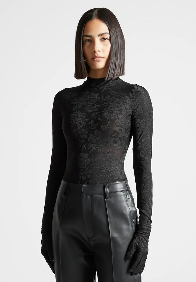 Manire De Voir Bodysuits Manire De Voir Woman Jacquard Bodysuit With Gloves 8211 Black