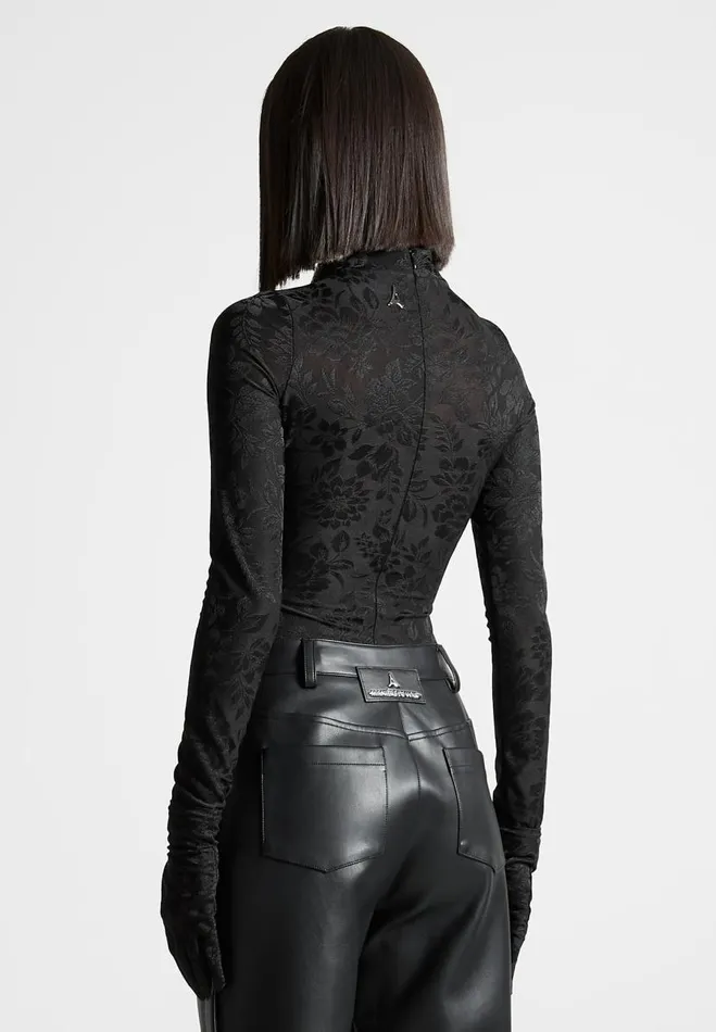 Manire De Voir Bodysuits Manire De Voir Woman Jacquard Bodysuit With Gloves 8211 Black